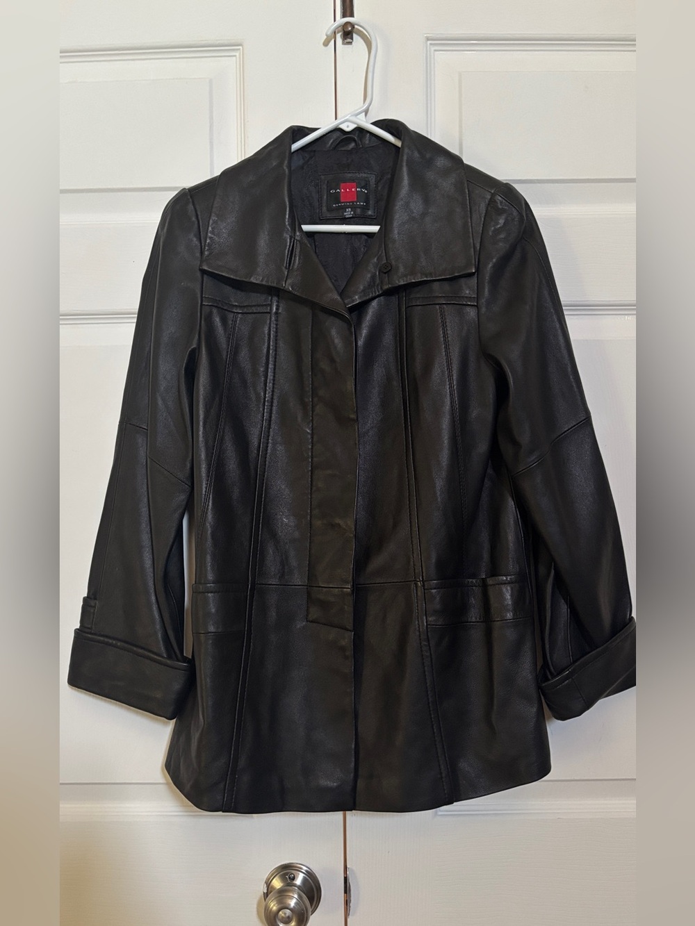Gallery Women’s XS Black Genuine Lambskin Leather Jacket 3/4 Length Coat